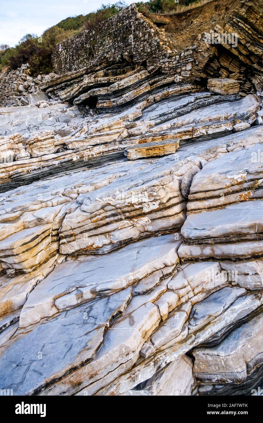 Flysh, specific geological formation, Senix Beach, Pyrénées-Atlantiques ...