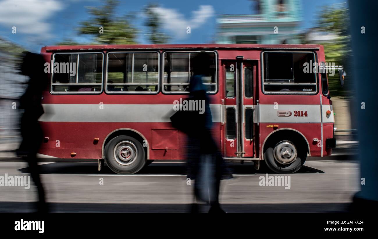 Red bus swept Stock Photo