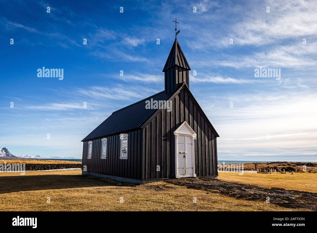 The black church of Budir on the Snaefellsnes peninsula, Iceland Stock Photo