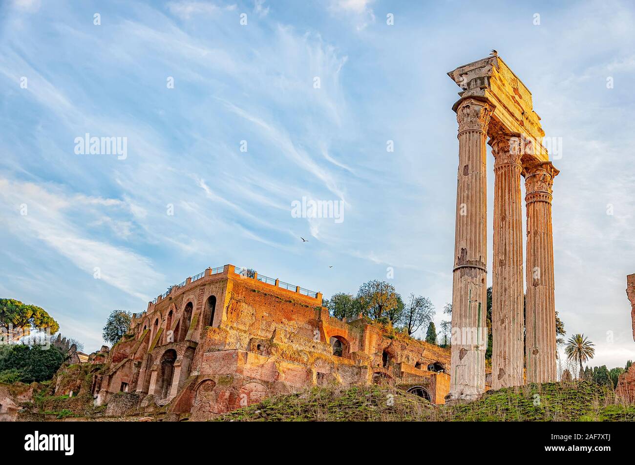 The ancient ruin of the Roman Forum Temple of Castor and Pollux