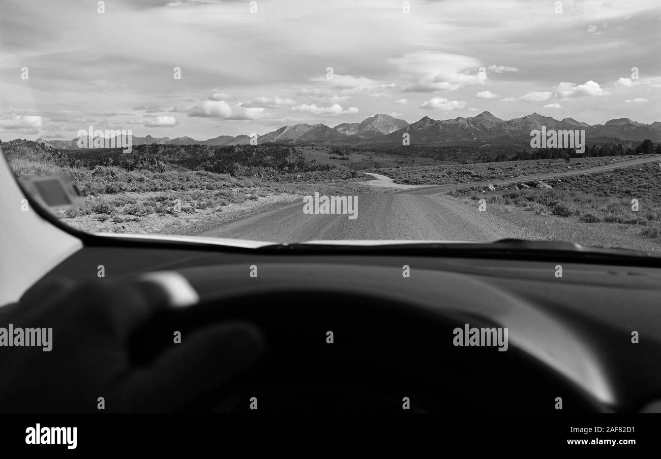 Driving to the Big Sandy Trailhead on a bumpy road, Wind River Mountains, Wyoming. Stock Photo