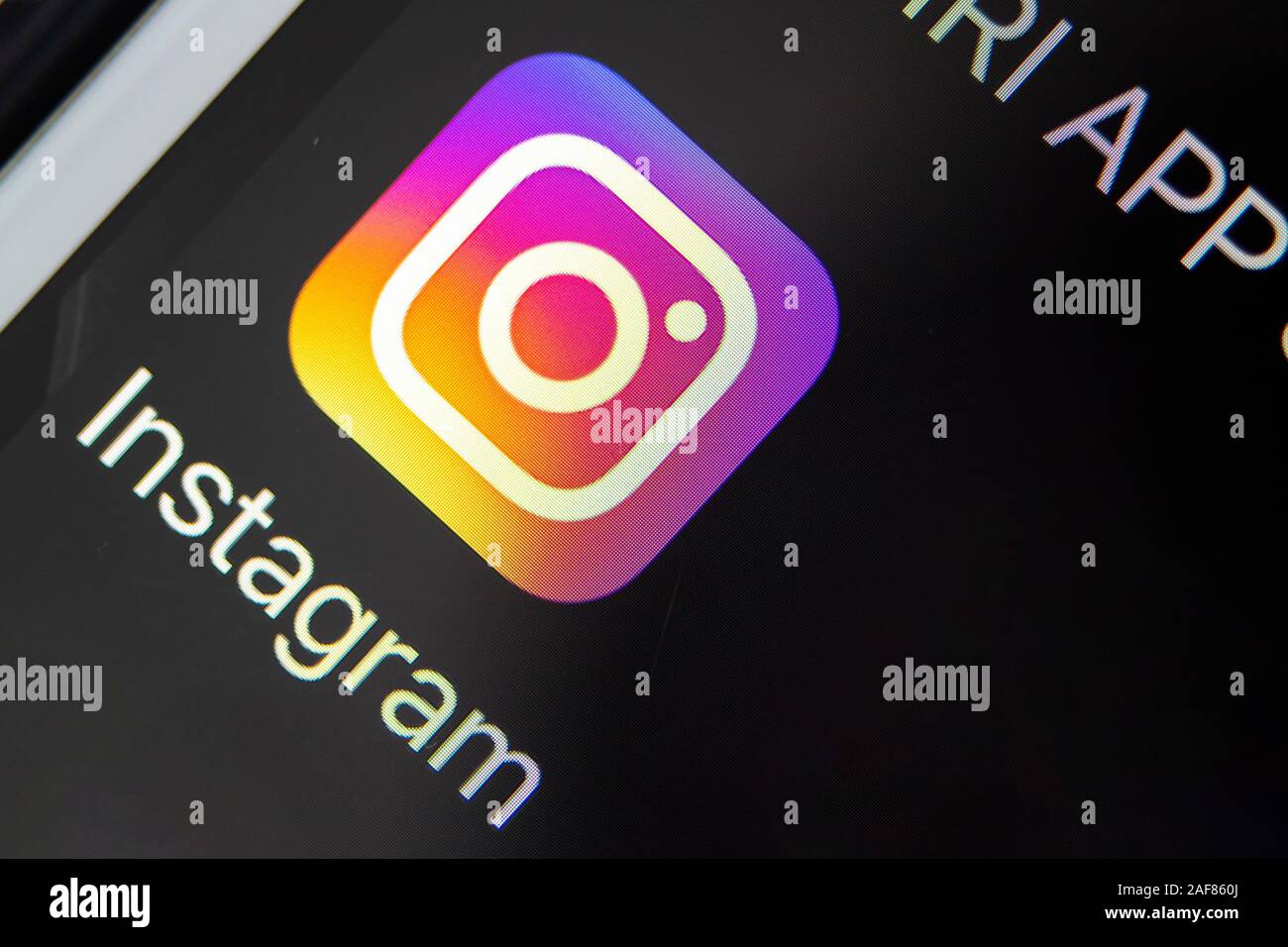 Calgary, Alberta. Canada Dec 12, 2019. Close up of the Instagram app. Instagram is down for some users. Illustrative Stock Photo