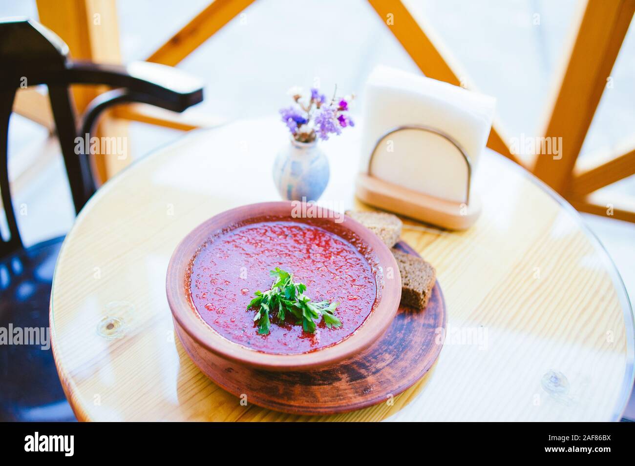 Chili Tomato Soup With Sour Cream Sauce Cottage Cheese Basil And