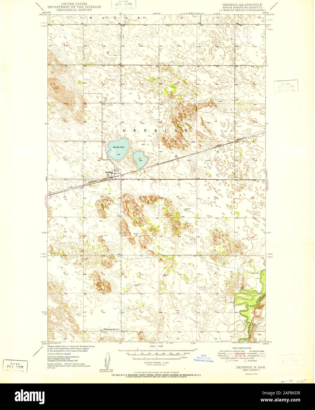 USGS TOPO Map North Dakota ND Denbigh 283817 1950 24000 Restoration Stock Photo