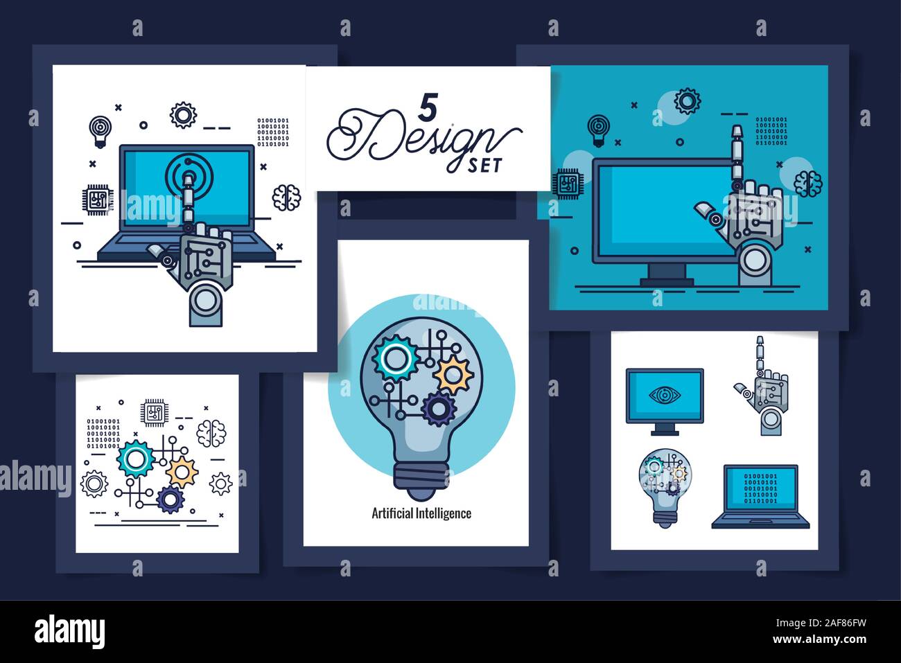 five designs of intelligence artificial and set icons Stock Vector