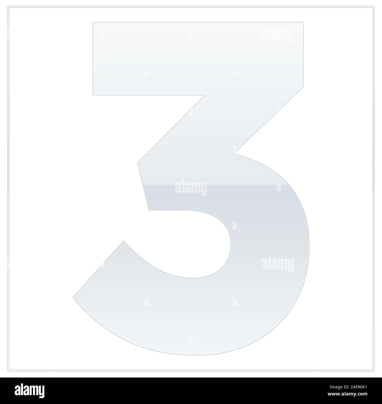 The number 3,  made white and grey, half-and-half. Same colors turn upside down and used in frame. On white background Stock Photo