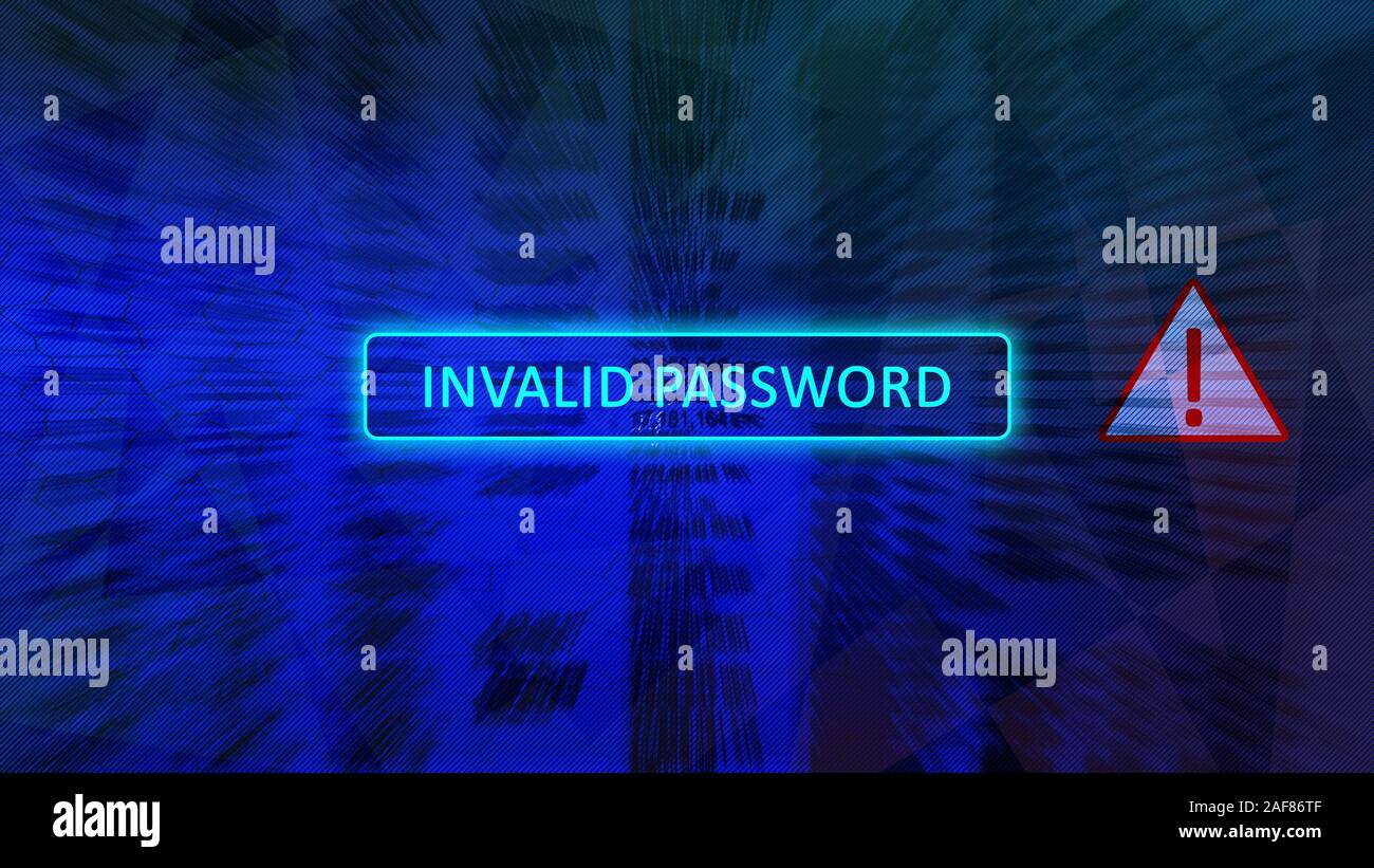 Invalid password concept screen with text in the center and an exclamation  mark in the triangle to the right. Abstract blurred blue background Stock  Photo - Alamy