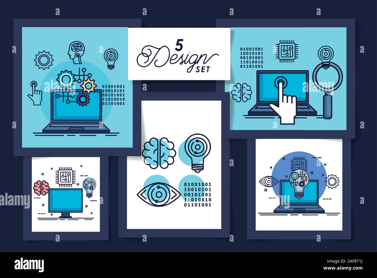 five designs of intelligence artificial and set icons Stock Vector