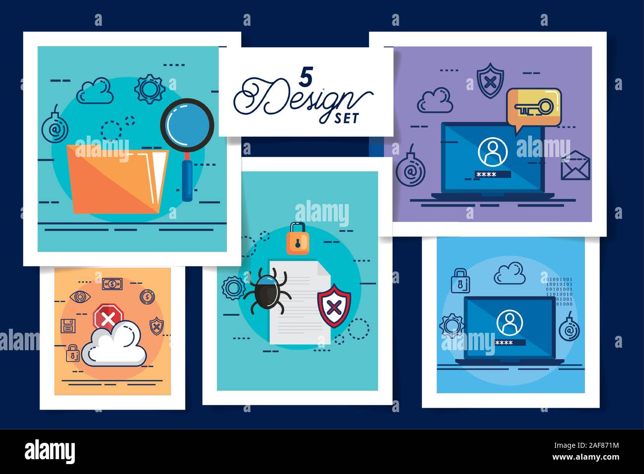five designs of cyber security and set icons Stock Vector Image & Art ...