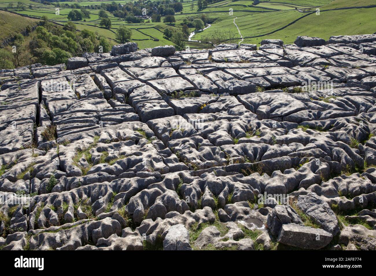 Limestone pavement above Malham Cove in Yorkshire Dales National Park Stock Photo