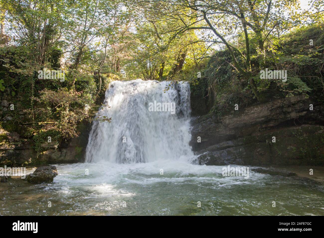 Janet's Foss is a small waterfall near the village of Malham in Yorkshire Stock Photo