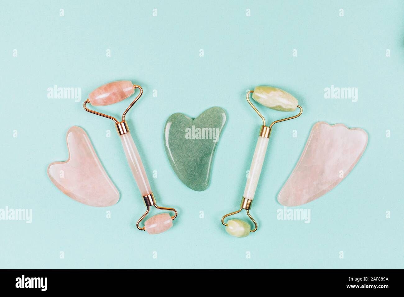 Facial massage kit. Face roller and gua sha massager made from natural