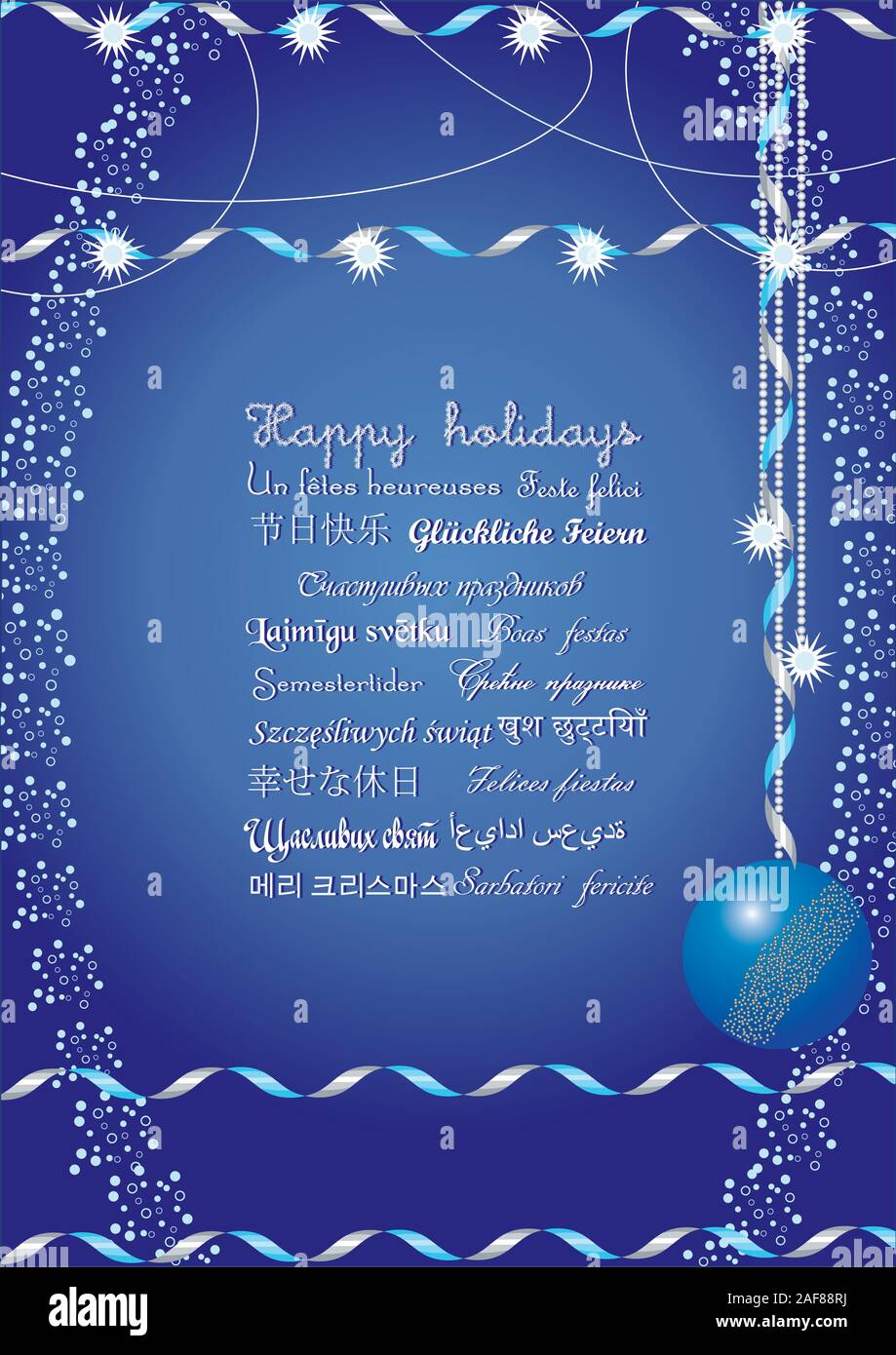 Happy holidays greetings on many languages, send it to your friends all