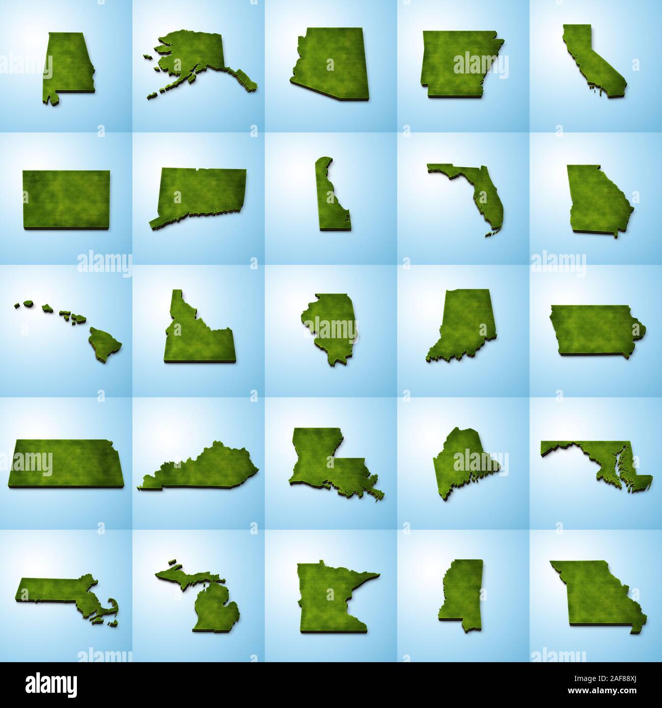 3D grass US State Maps Set I Stock Photo
