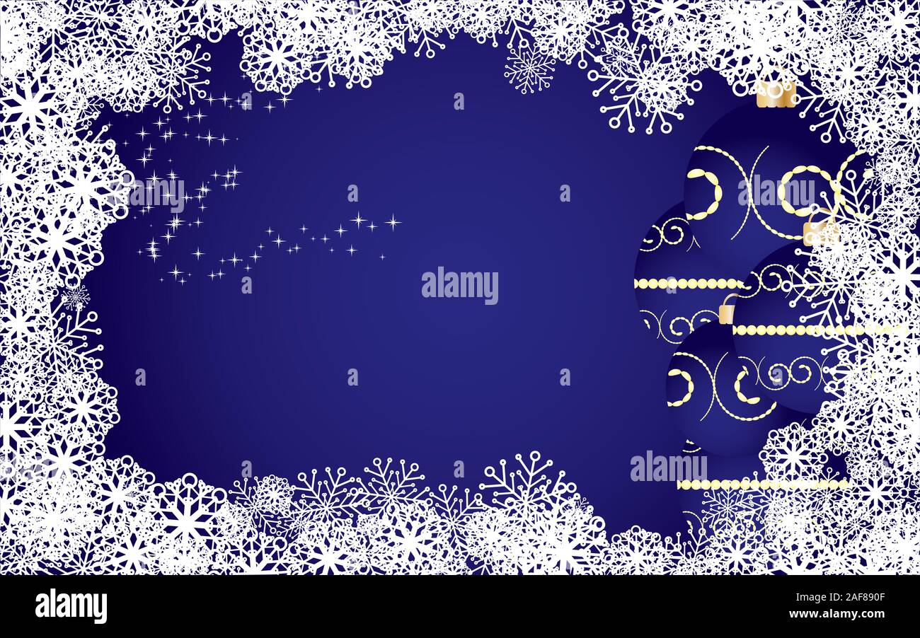 Blue christmas background with snowflakes and baubles, vector ...