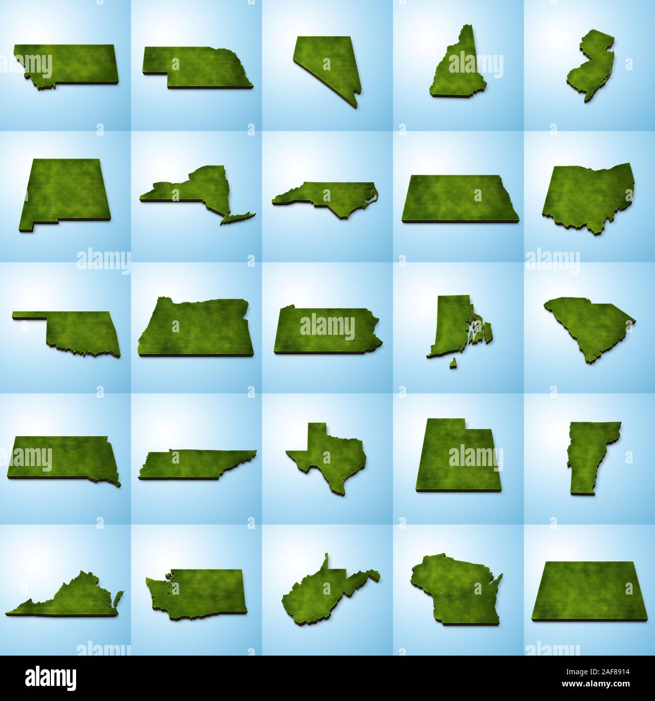 3D grass US State Maps Set II Stock Photo