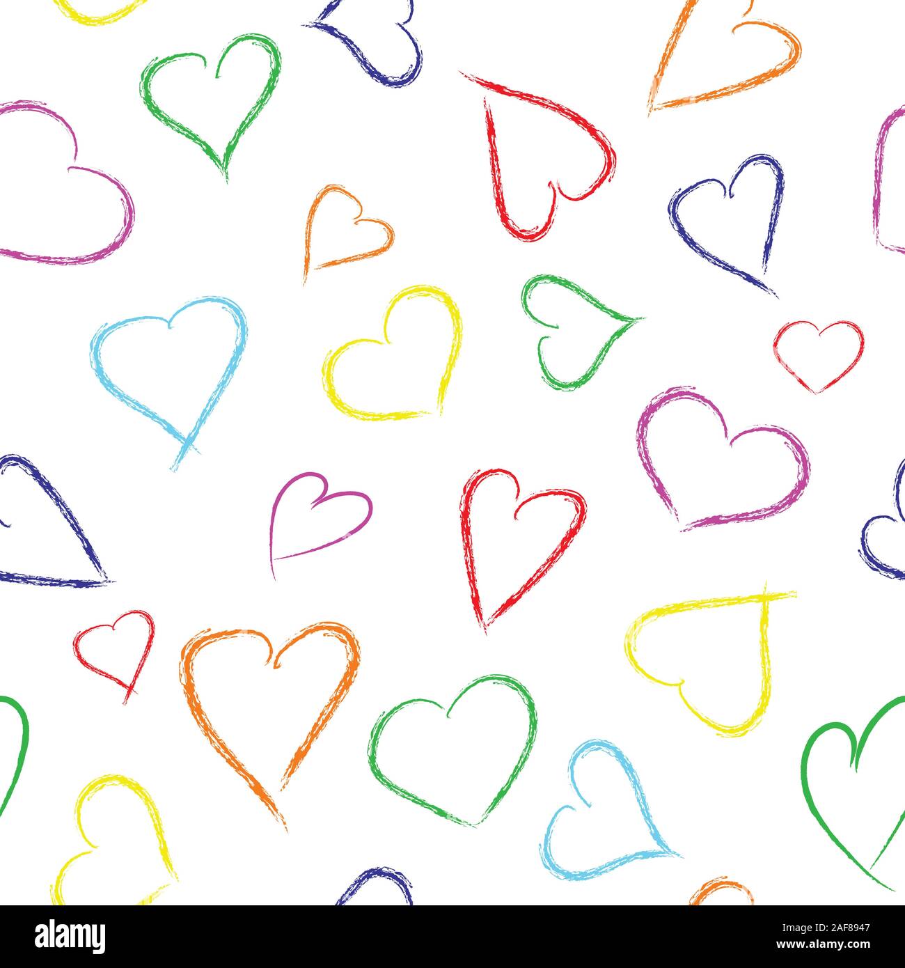 Seamless pattern with colorful hand drawn hearts. Vector illustration ...
