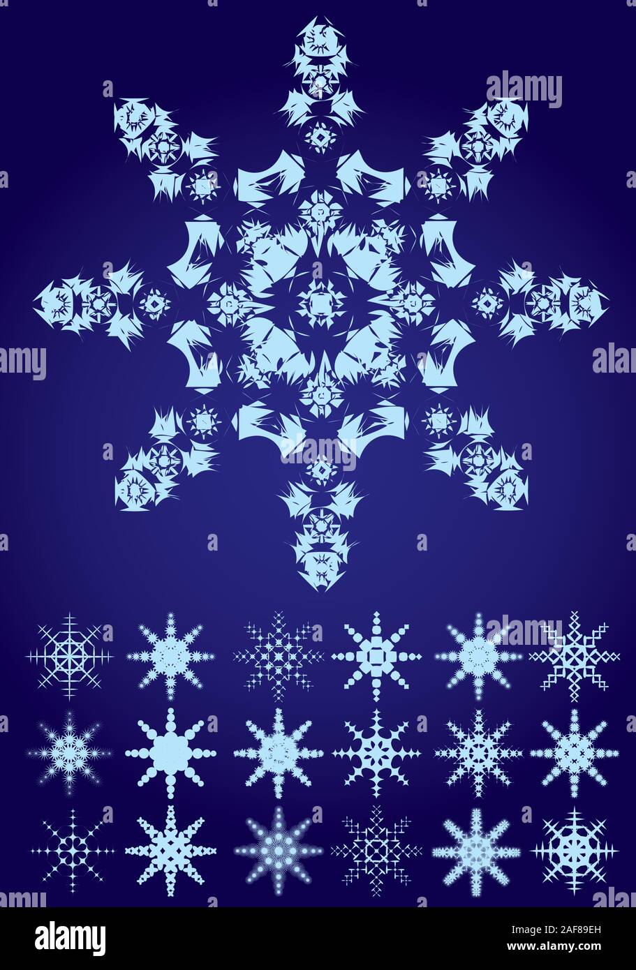 Set of snowflakes on blue background, part 2, vector illustration Stock ...