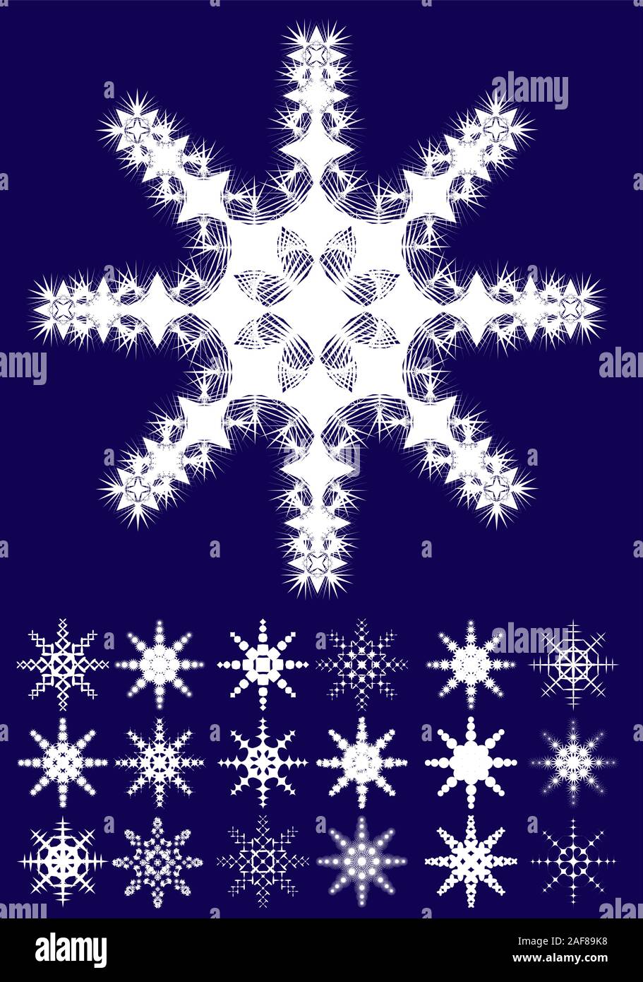 Set of snowflakes on blue background, part 1, vector illustration Stock ...