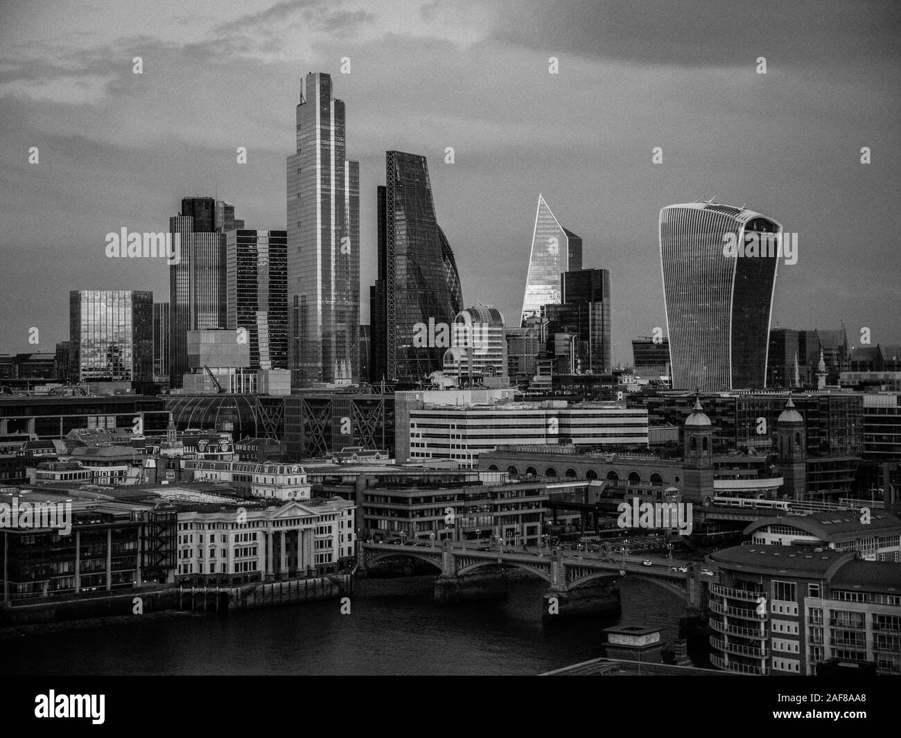 Black and White Landscape, Skyline, Sunset City of London, England, UK, GB. Stock Photo
