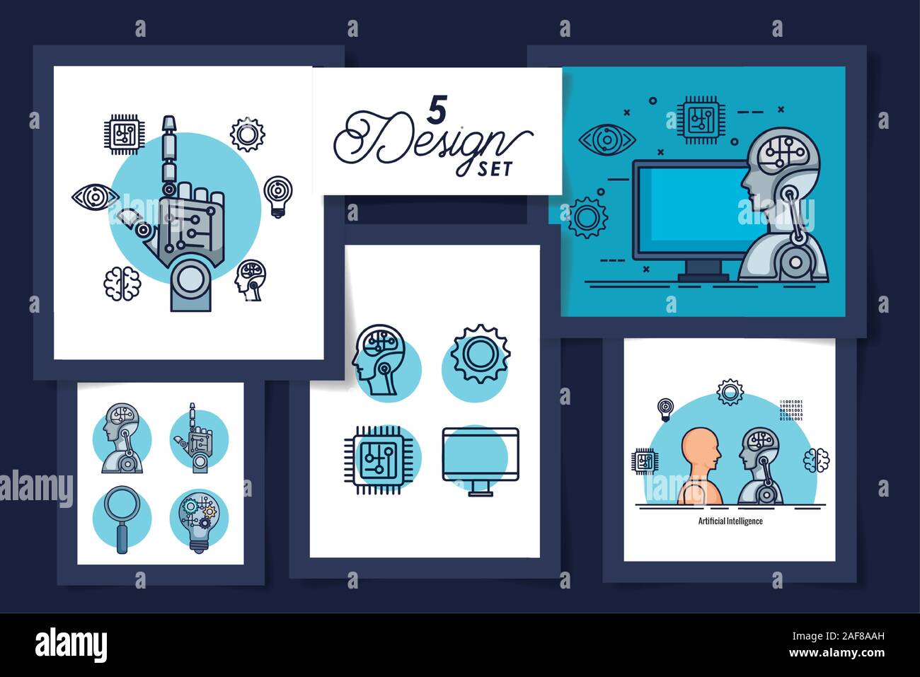 five designs of intelligence artificial and set icons Stock Vector