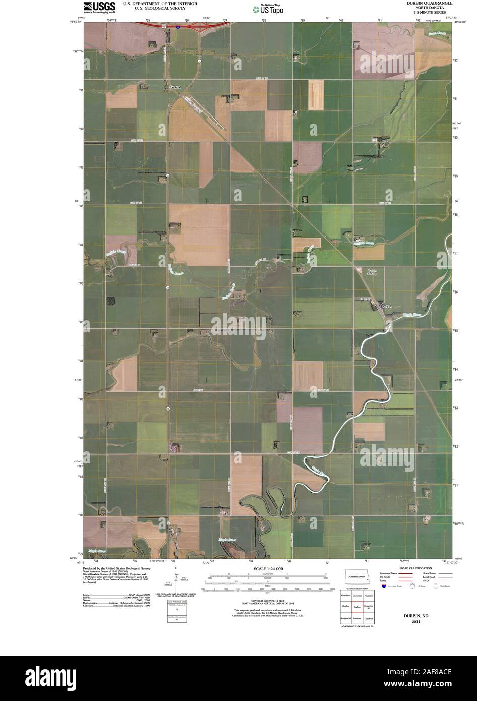 USGS TOPO Map North Dakota ND Durbin 20110413 TM Restoration Stock Photo