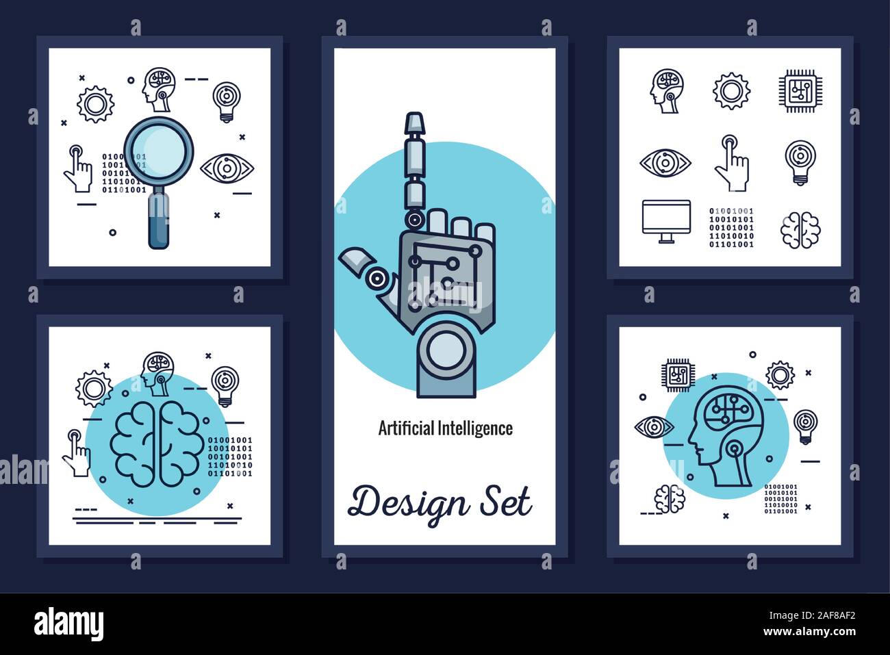 bundle of designs intelligence artificial and set icons Stock Vector