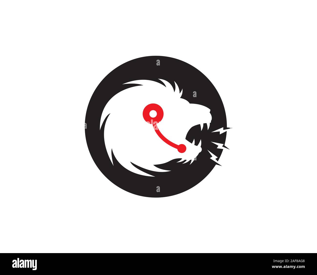 negative space lion head with headphone roaring loud voice as customer service Stock Vector