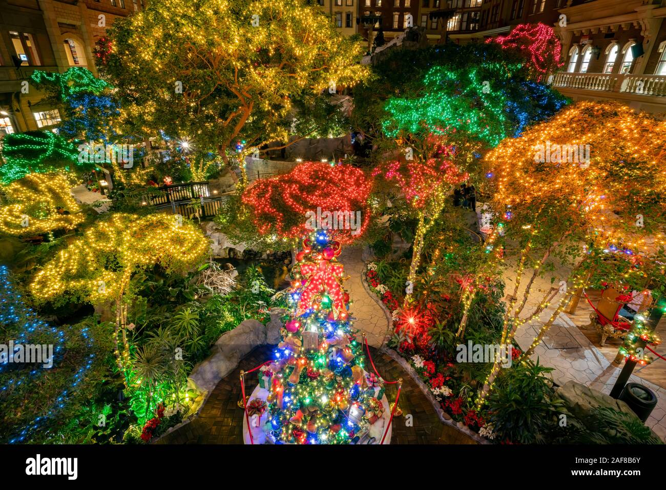 Las Vegas, DEC 12: Beautiful Christmas lights of the Mystic Falls Park in Sam's Town on DEC 12, 2019 at Las Vegas, Nevada Stock Photo
