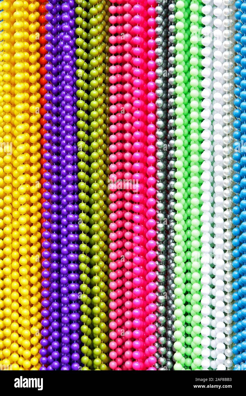 Vivid color of beads strings in rows Stock Photo