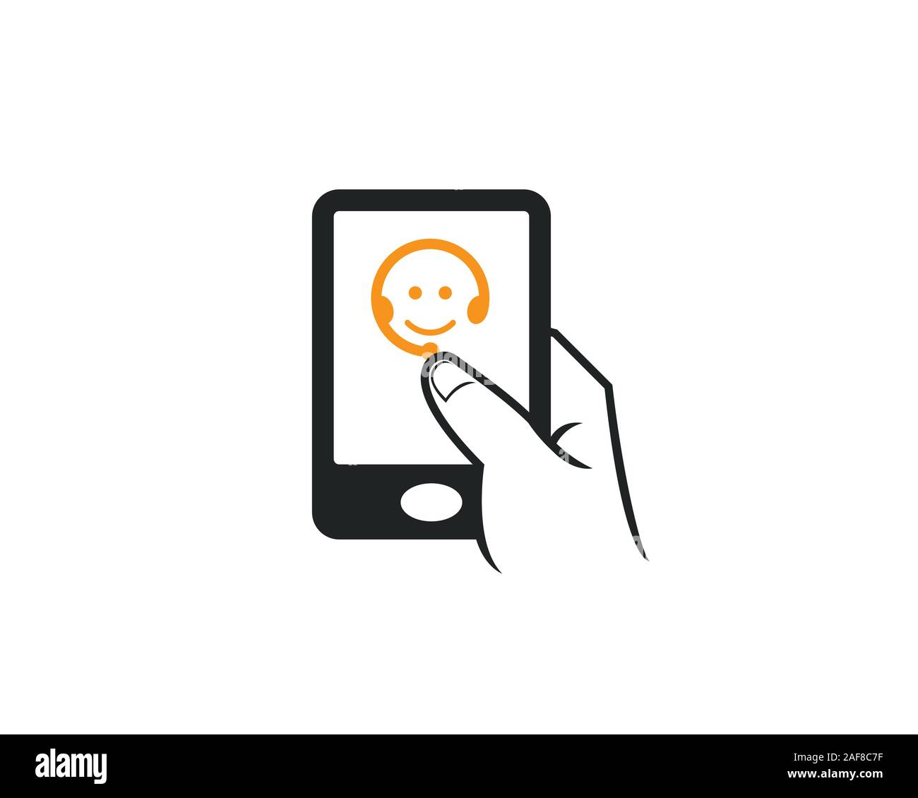 cell phone touch apps icon contain smile face headphone customer services complain care  company Stock Vector