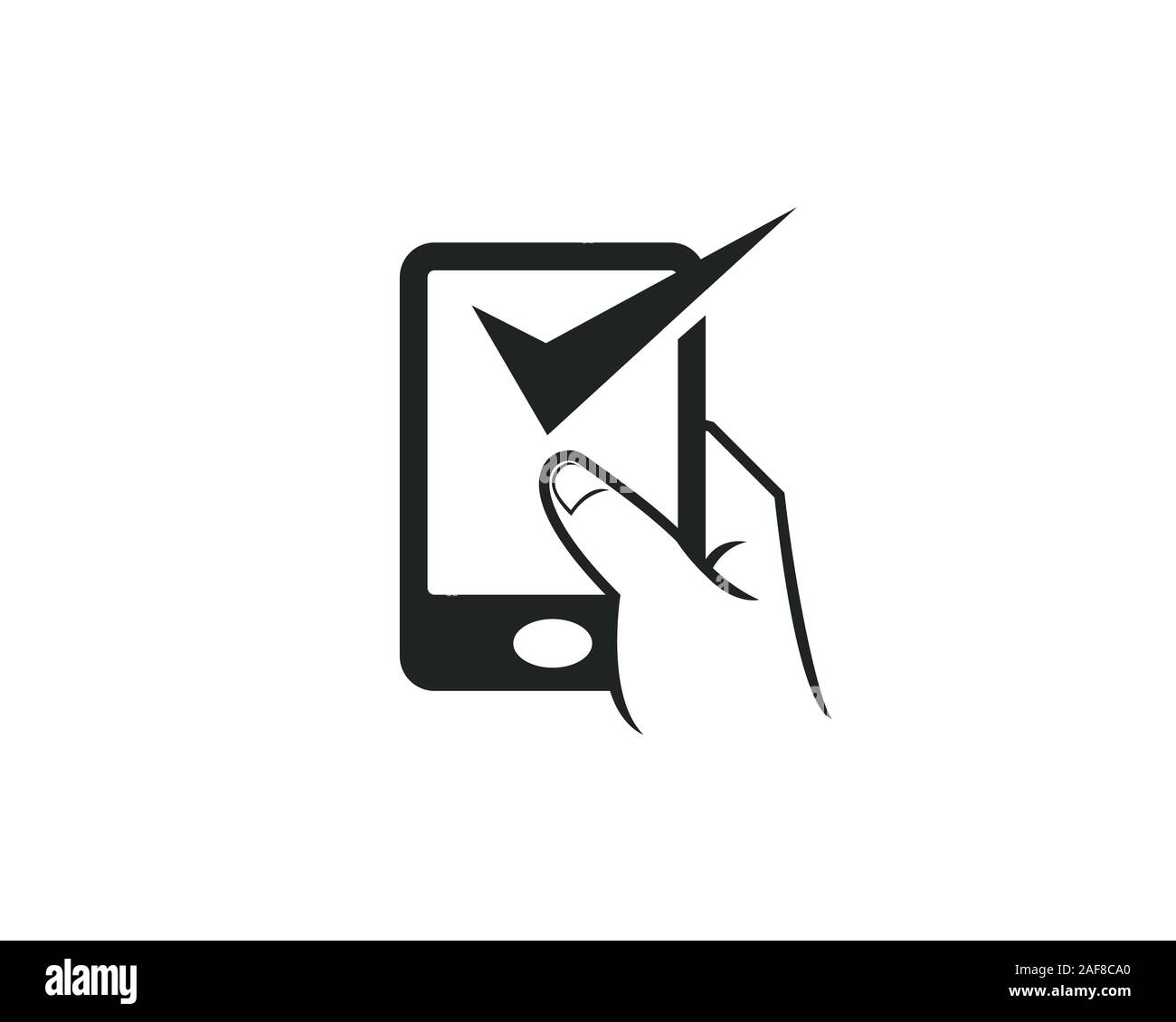 cell phone touch apps icon for checkmark OK approved sign in flat style