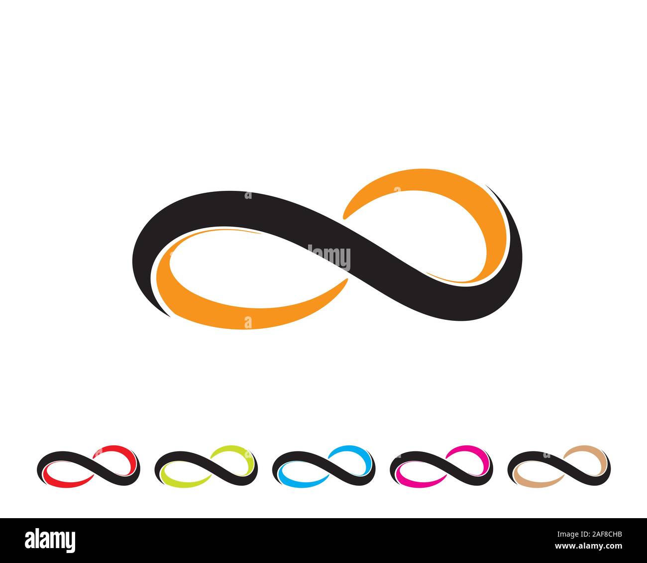 simple infinity symbol as folding ribbon in two color black and orange Stock Vector
