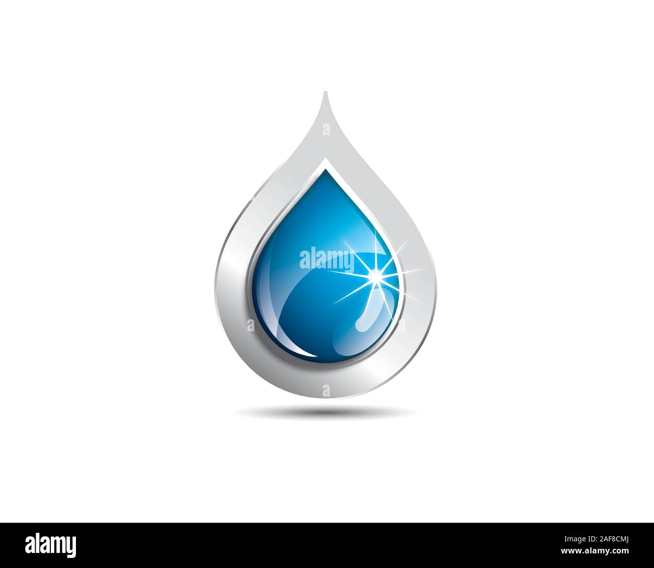 Pure metallic water droplet. Symbol of a pure water droplet.The art