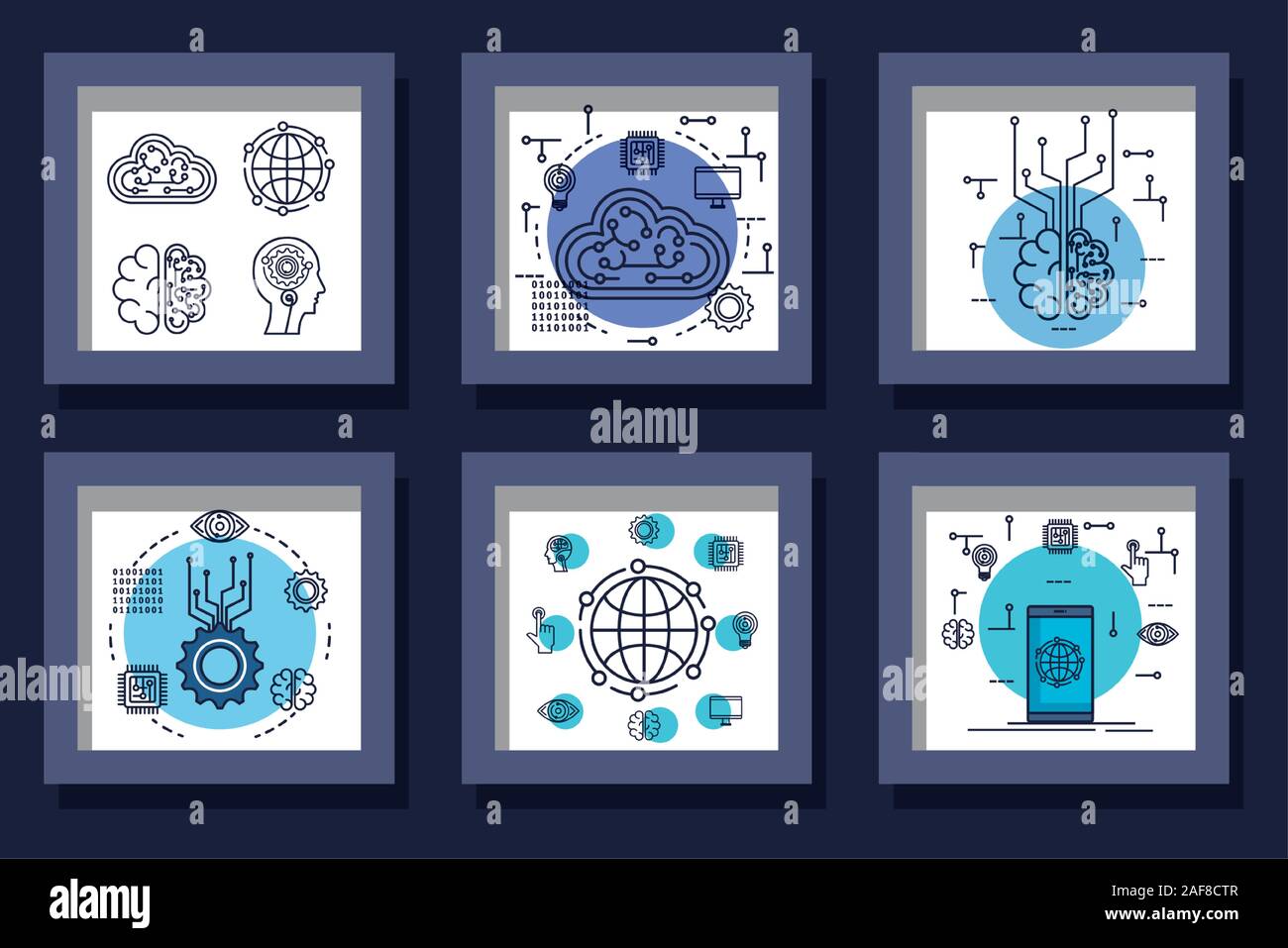 bundle of designs intelligence artificial and set icons Stock Vector