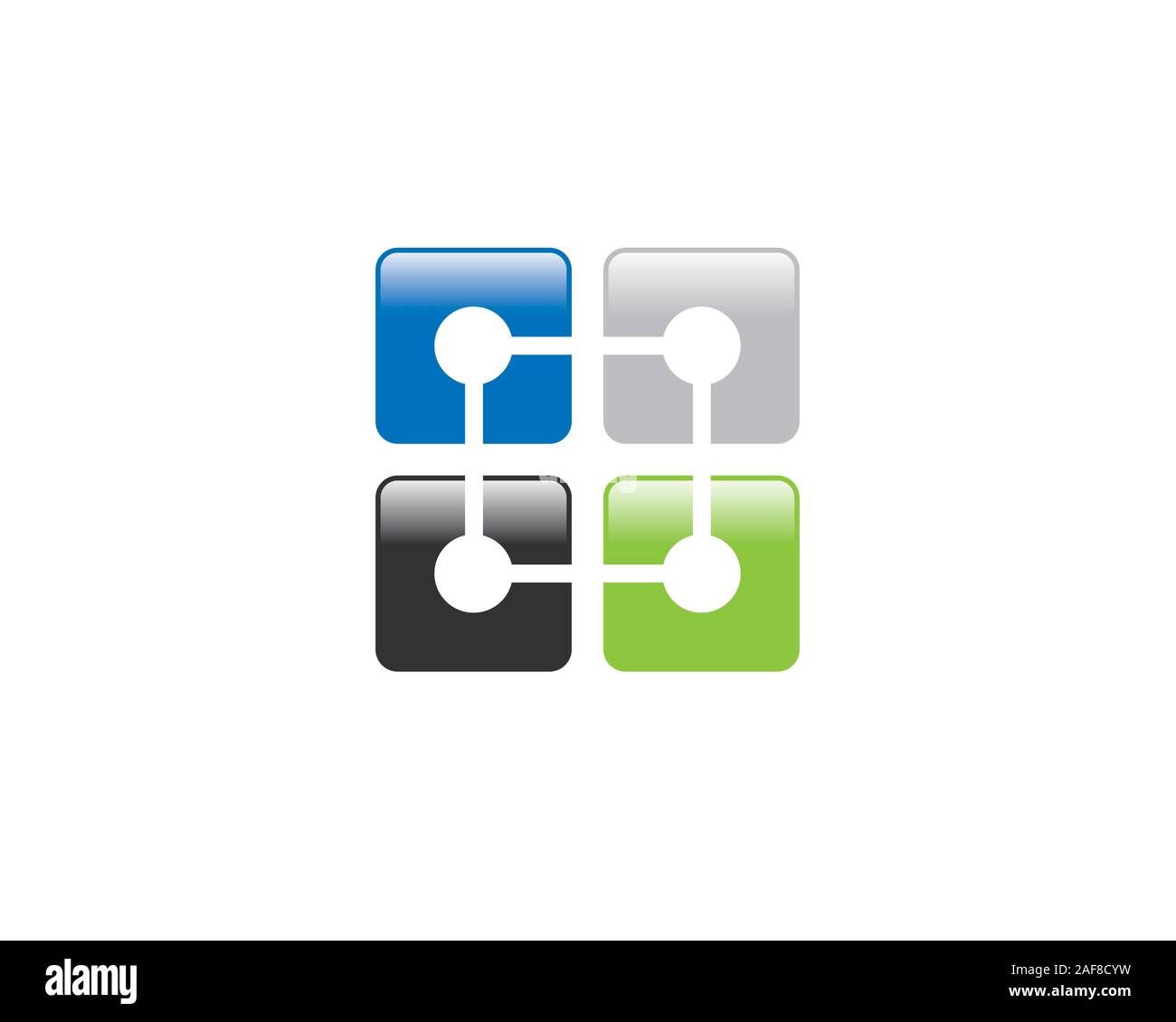 linked interlocked different color of squares in unity Stock Vector