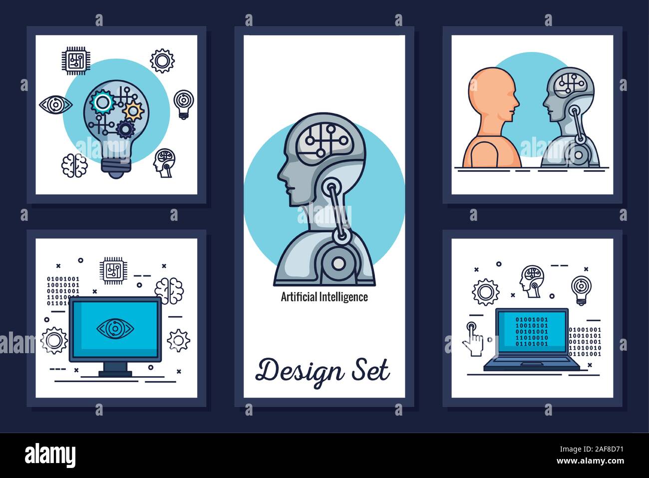 bundle of designs intelligence artificial and set icons Stock Vector