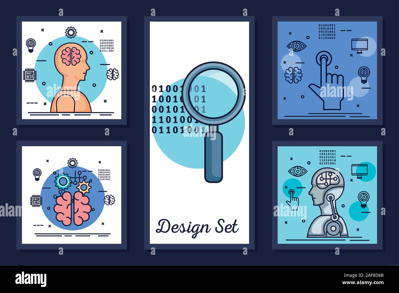 bundle of designs intelligence artificial and set icons Stock Vector