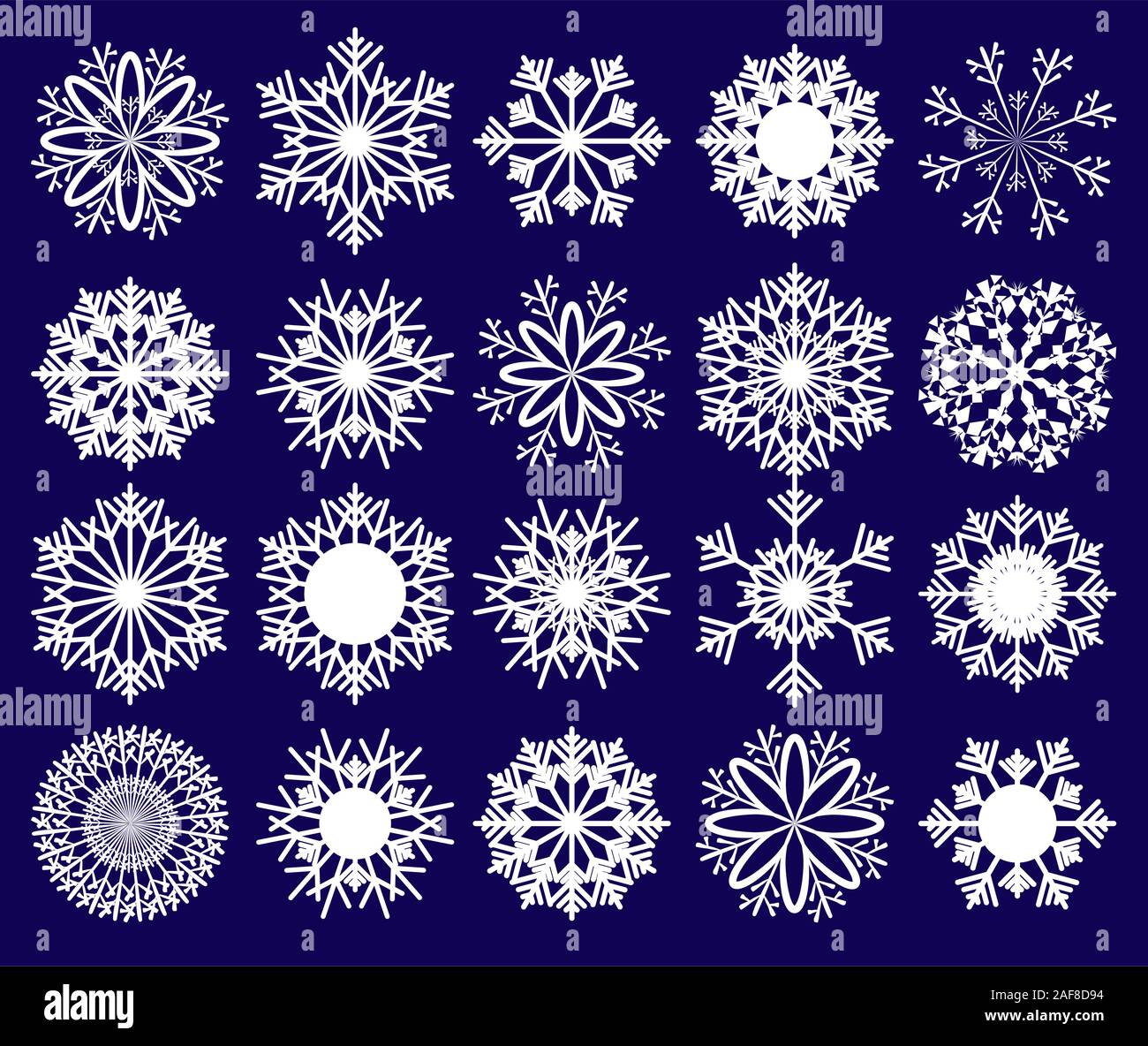 Set of snowflakes on blue background, part 2, vector illustration Stock ...