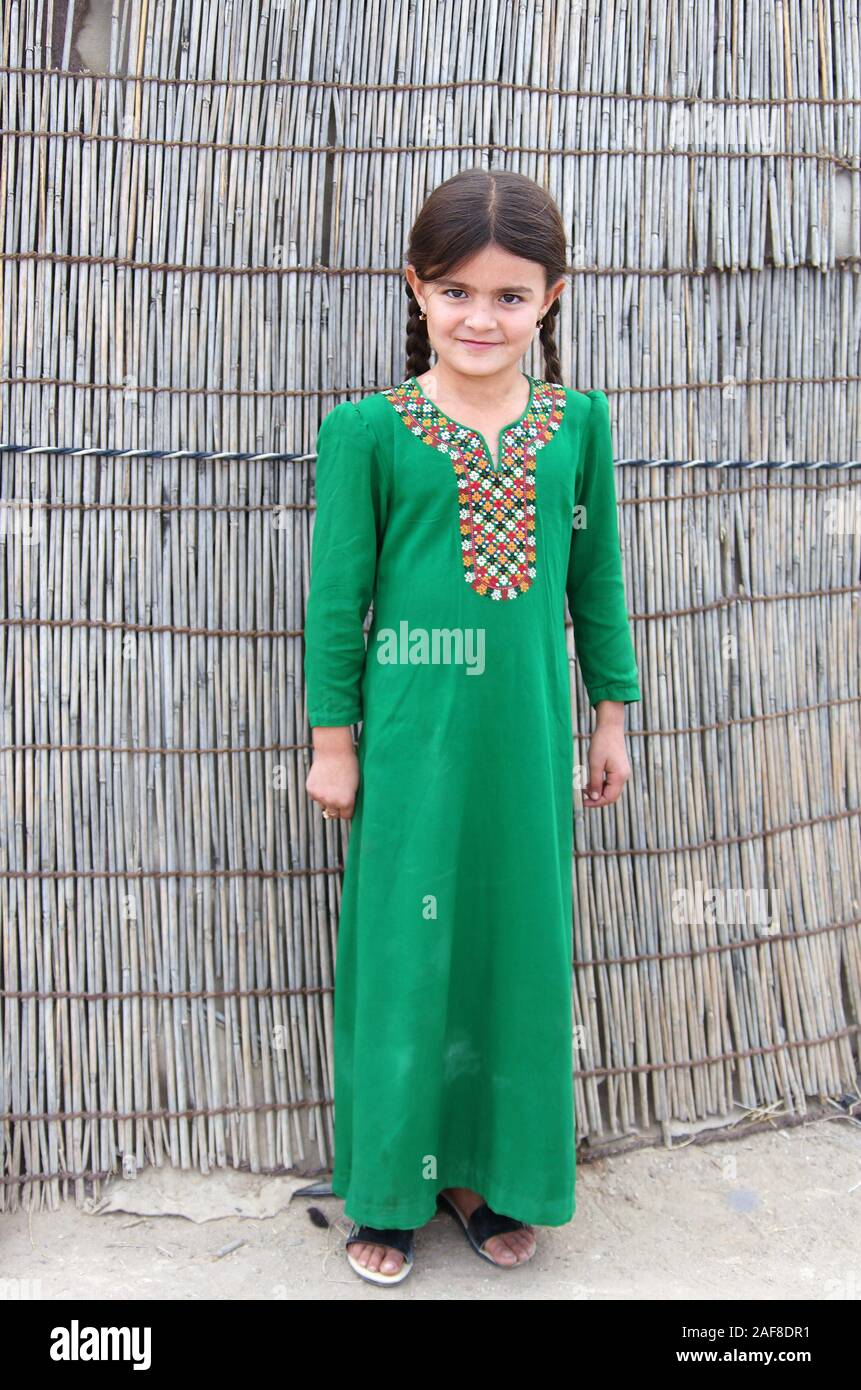 Young girl at the village of Erbent in the Karakum Desert area of Turkmenistan Stock Photo