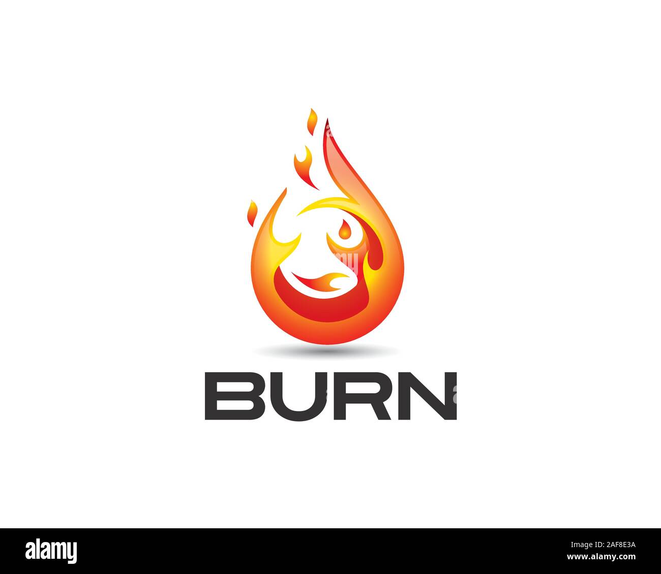 3D Glossy Fire icon and black Burn text Stock Vector