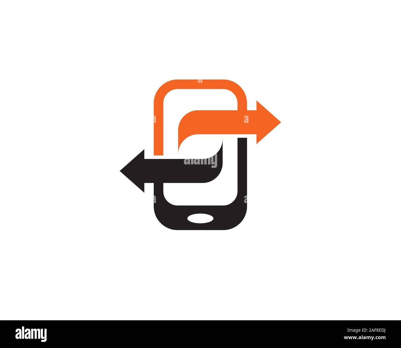 cell phone touch apps icon with left and right arrows to resemble recycle in out proccess for company Stock Vector