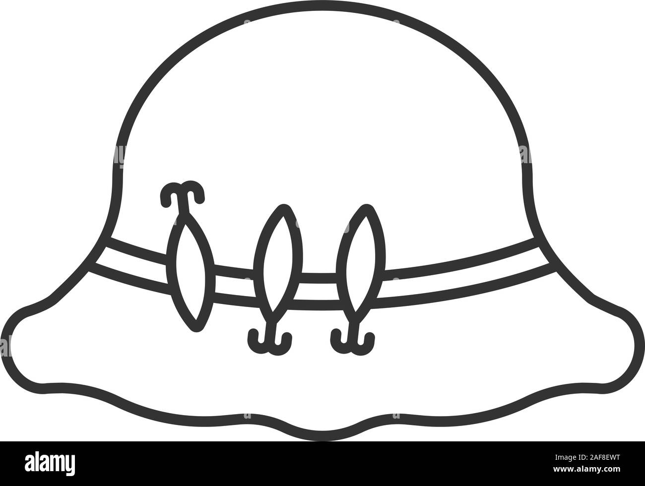 Fisherman's hat with hooks linear icon. Fishing equipment. Thin line illustration. Contour symbol. Vector isolated outline drawing Stock Vector
