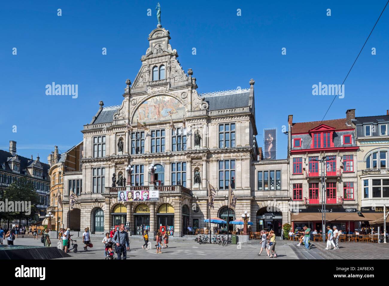 Royal Dutch Theatre / NTGent theater in eclectic style at the Sint-Baafsplein / St Bavo Square in the city Ghent in summer, East Flanders, Belgium Stock Photo
