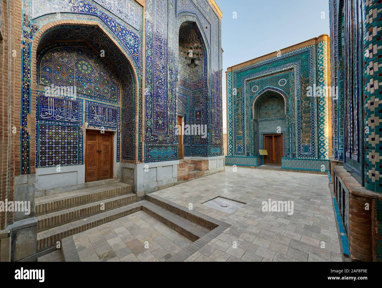 upper complex of necropolis Shah-i-Zinda, Samarqand, Uzbekistan, Central Asia Stock Photo