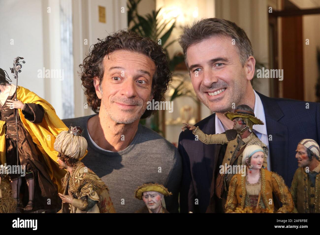 Napoli, Italy. 13th Dec, 2019. Photocall in Naples with cast and production of the movie titled IL PRIMO NATALE by and duo FICARRA & PICONE also Salvo Ficarra and Valentino Picone .In picture in order L to R:Salvo Ficarra, Valentino Picone, actor and director (Photo by Salvatore Esposito/Pacific Press) Credit: Pacific Press Agency/Alamy Live News Stock Photo