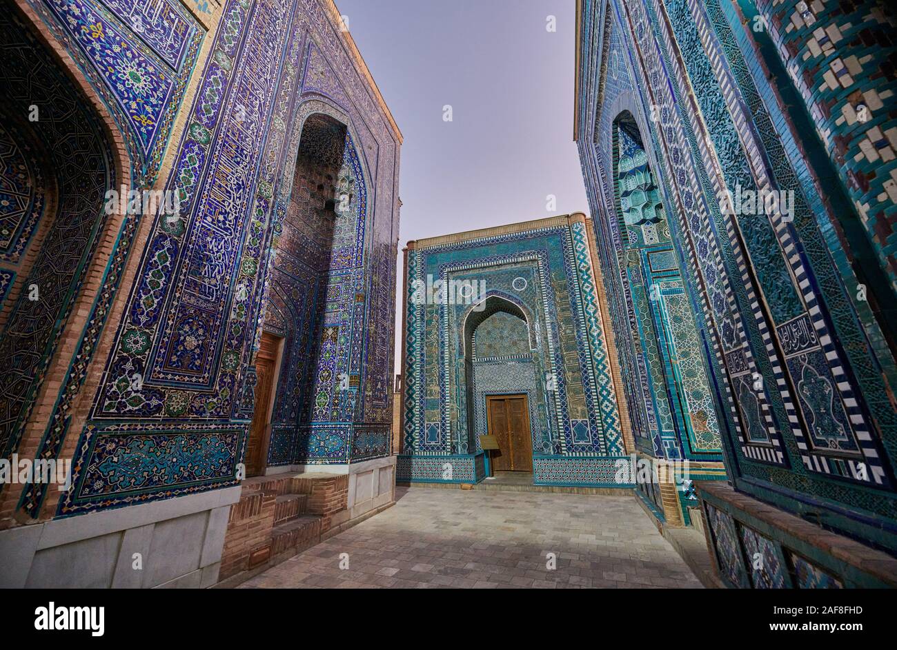 upper complex of necropolis Shah-i-Zinda, Samarqand, Uzbekistan, Central Asia Stock Photo