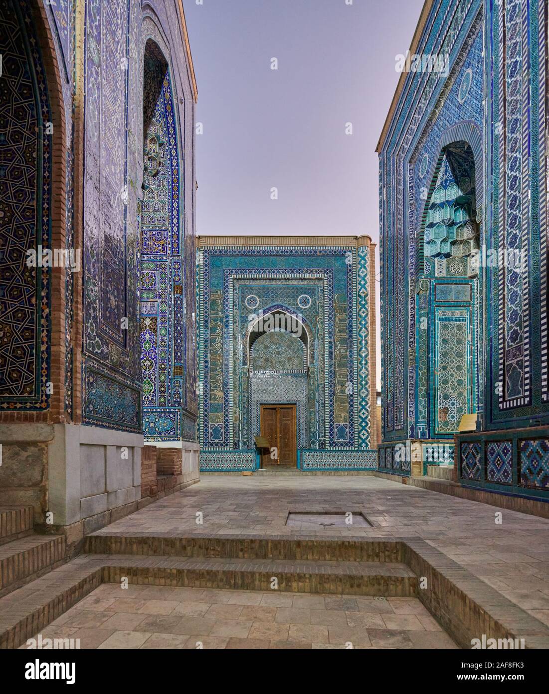 upper complex of necropolis Shah-i-Zinda, Samarqand, Uzbekistan, Central Asia Stock Photo