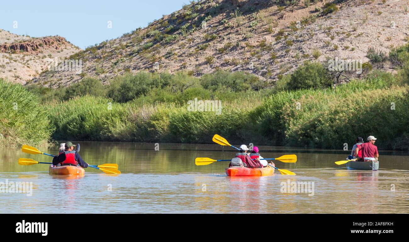Canoeing on the Rio Grande River, Flowing Northeast near Rio Grande Village, Big Bend National