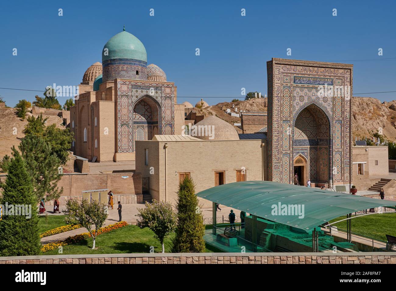 outside view of necropolis Shah-i-Zinda, Samarqand, Uzbekistan, Central Asia Stock Photo